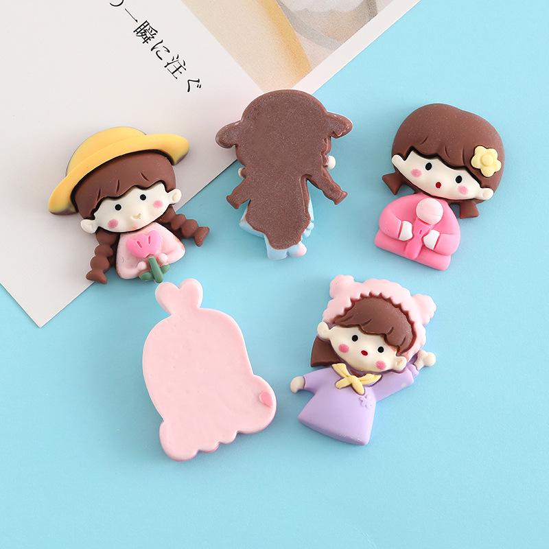 Large Cartoon Girl Resin Accessories for DIY: Phone Case, Hair Clip, Cup, Car Decoration, Storage Box Materials.