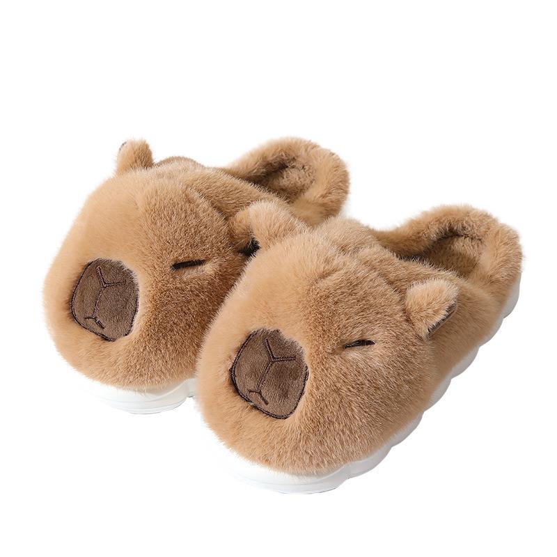 New family of three plush home shoes parent-child winter cute capybara cotton slippers men and women