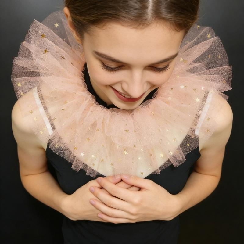Colletto Arricciato in Tulle da Clown Staccabile per Bambini con Elegante Design Stella Luna per Feste e Oggetti di Scena per Foto