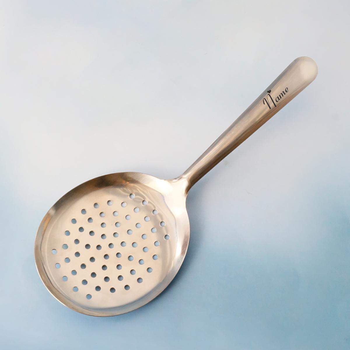 Custom Name Slotted Soup Spoon Ladle, Personalized Short Handle Strainer Spoon For Kitchen Cooking, communal  slotted spoon