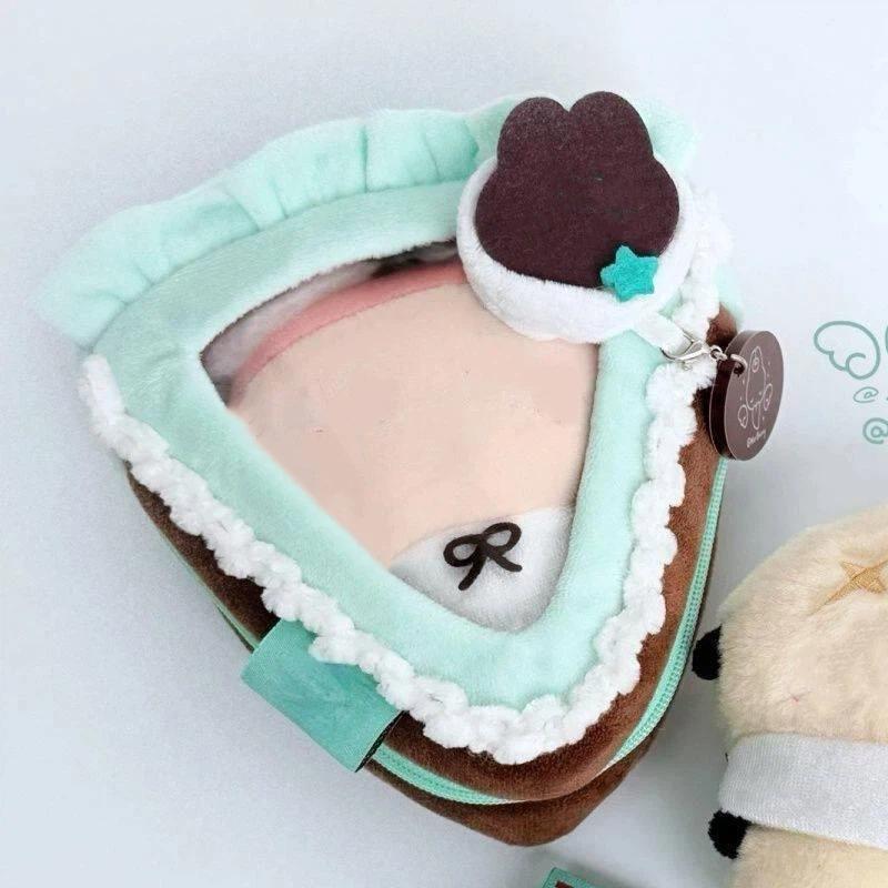 1Pcs Cute Storage Pouch Strawberry Cake Baby Bun Display Bag With Clear Window & Heart Keychain Charm For Anime Kpop Merch Decor