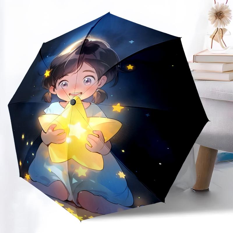 1pc Sturdy 8-Bone Auto Umbrella, Stars Umbrella, Digital Printed, Foldable Umbrella for On-the-Go Outdoor Use