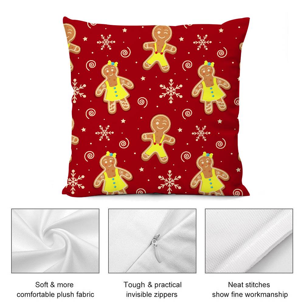Cute Gingerbread Man Christmas Pillow Case Short Plush Double-sided Print Square Throw Pillow Covers Sofa Home Cushion Decor