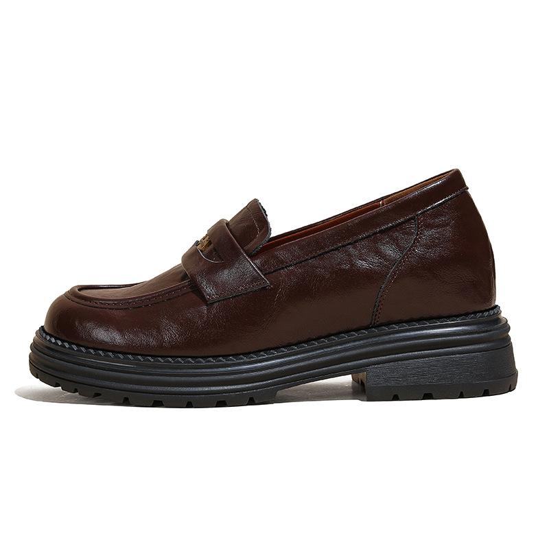 

Версия из коровьей кожи~ miu2025 осенние новые туфли на толстой подошве с внутренней платформой, маленькие кожаные туфли женские маленького размера лоферы размер 32-33 39 коричневый