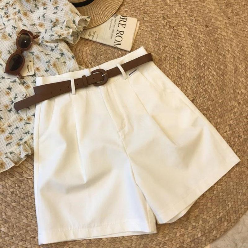 Summer Women's Wide Leg Shorts Thin Cotton A-frame Shorts Office Ladies Loose Casual Zipper Shorts for Women