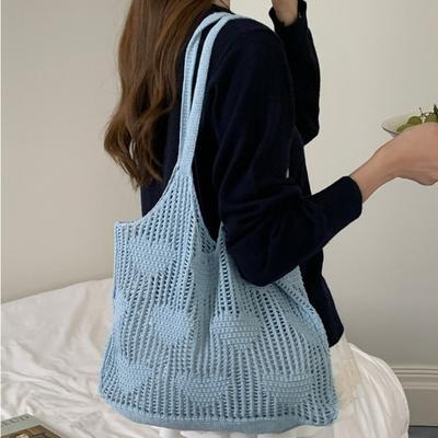 Bohemian Style Knitted Shoulder Bag Hollow Out Reusable Grocery Bag Woven Shopping Bag  Streetwear