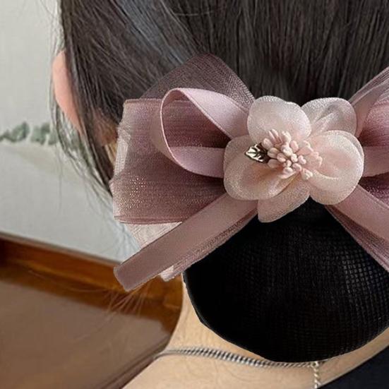 Women Hair Net Mesh Head Flower Headdress Floral Hair Adornment Versatile Decorative Hair Mesh Hair Styling Tool