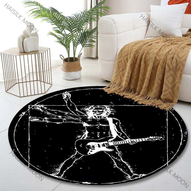 

Multiple sizes Vitruvian man with guitar Print Round Carpet Living Room Bedroom Table Chair Sofa Decorative Carpet Luxury gifts Diameter -60cm