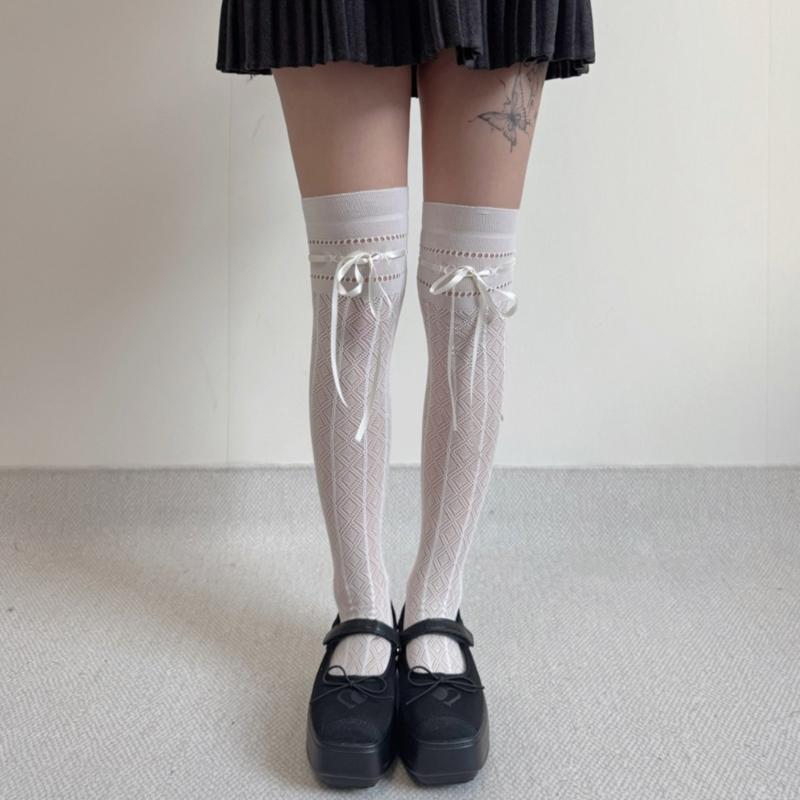 Fishnet Stockings Ballet Laces Up Thigh High Stockings Nylon Over the Knee Socks for Women Girls