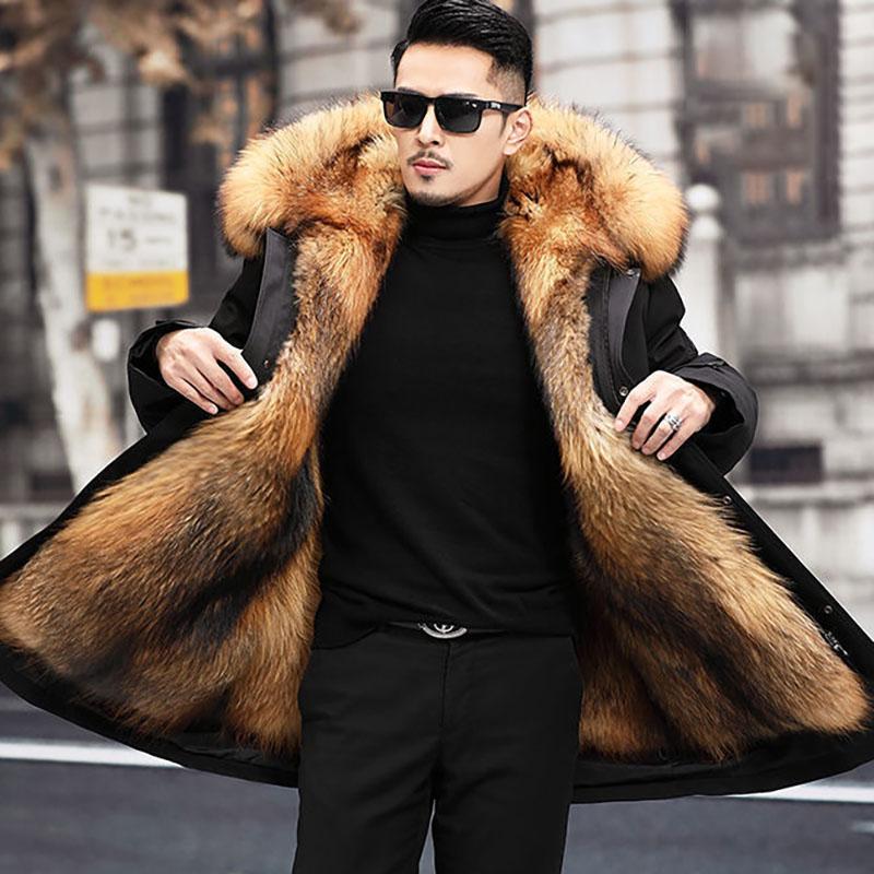 Men's Parka with Full Mink Fur Inner Liner New Winter Style Fur-on-skin Coat Imitated Mink Cashmere Mid-long Length Fur Coat