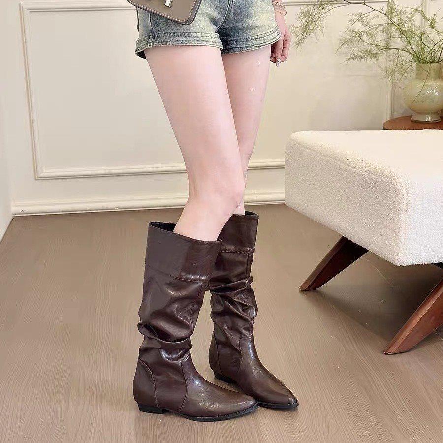 Knight boots versatile high boots inner height increase new boots women pile but knee boots small square head autumn and winter