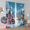 2pcs 2D flat printing Christmas Scene Curtain Christmas Celebration Winter Scene 100% Polyester Fabric Without Electricity