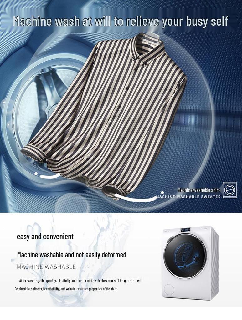 Herren 2618 Gestreiftes Stretch Knitterarmes Freizeit Langarmhemd für Alle Jahreszeiten