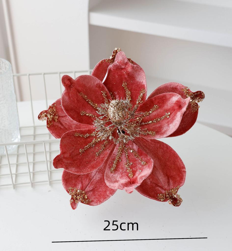 Christmas flower gold simulation Christmas tree decoration flower 20cm sequined flannel home decoration
