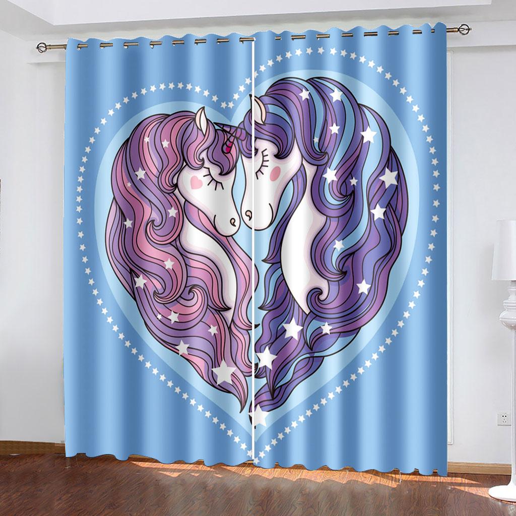 Free Shipping Pink Black Rainbow Unicorn Cartoon Window Thin Shading Curtain Kids Childern for Bedroom Living Room Decor Hooks