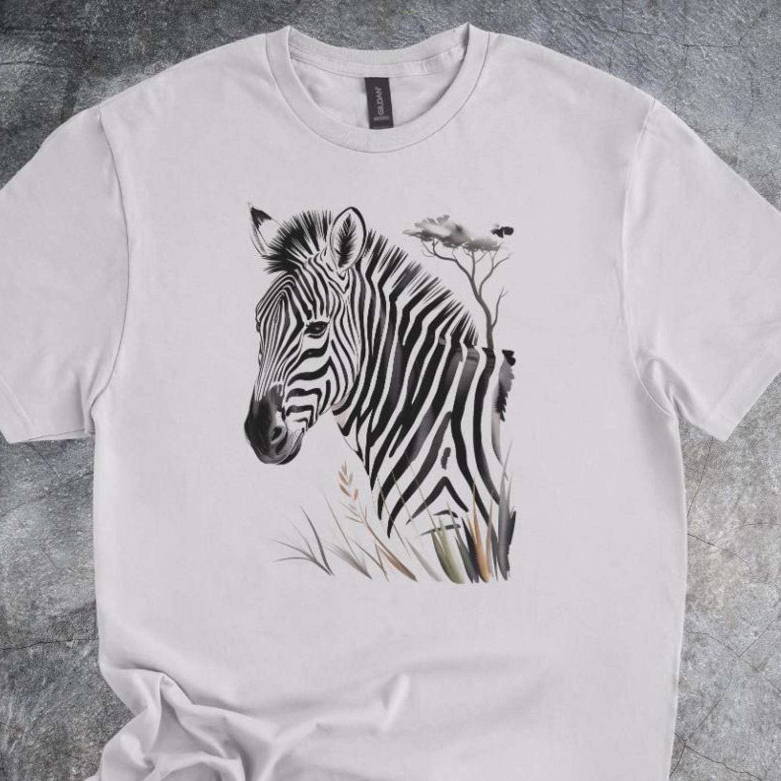 Zebra Shirt African Wildlife Illustration Tshirt Cotton Style Tee Short Sleeve Gray 150