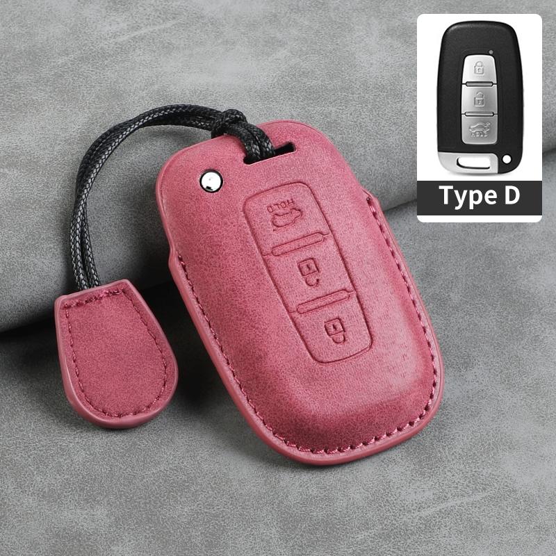 Leather Car Key Case Cover Shell Fob for Hyundai Grand Prix GN7 IONIQ6 Nuovo Kona Genesis Coupe Sonata Ix35 Protector Keychain