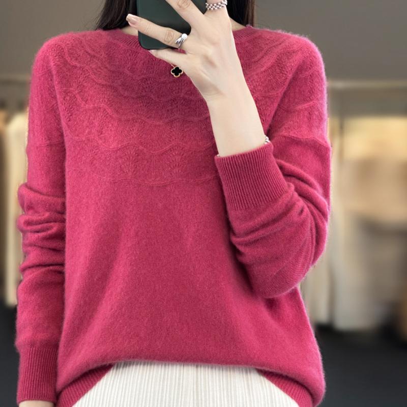 Round-neck Wool Sweater for Women In Autumn and Winter Comfortable Fit Versatile Sweater Soft and Glutinous Skin-friendly Cashmere Base Top