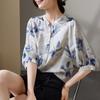 Fashionable printed round neck seven quarter sleeved shirt for women in 2026 summer, loose and versatile, including mulberry silk shirt