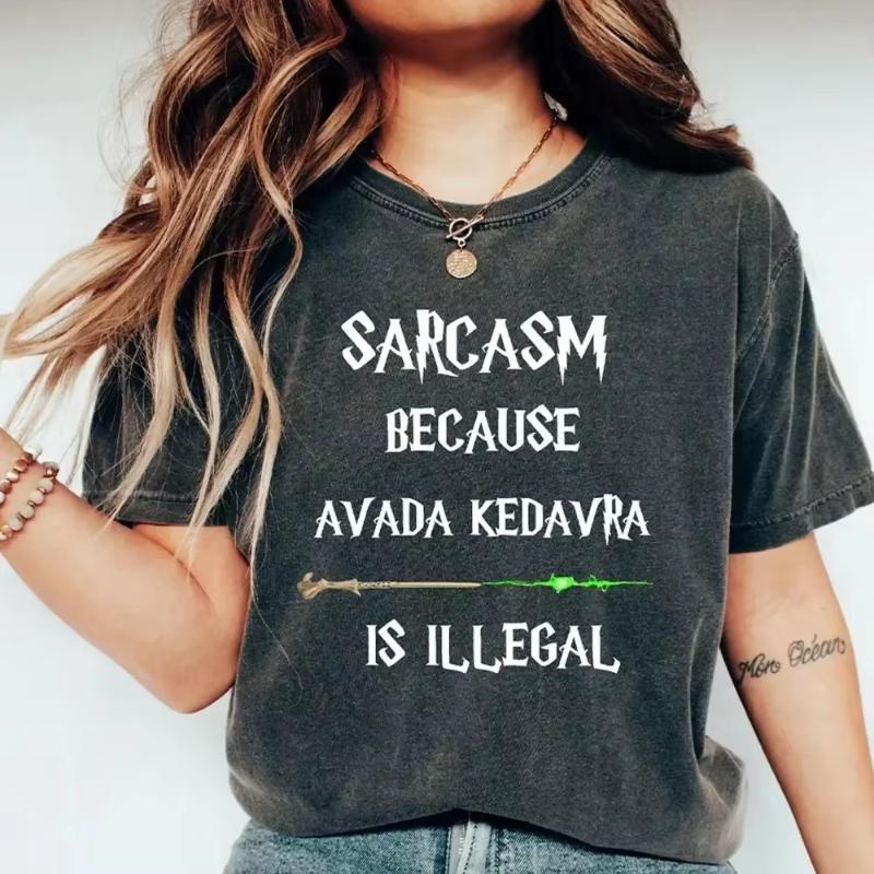 Retro Magic Wand Shirt Sarcasm Because Avada Kedavra Is Illegal Shirt Washed Tee Cotton Shirt Women Y2K Tops Girl Clothing