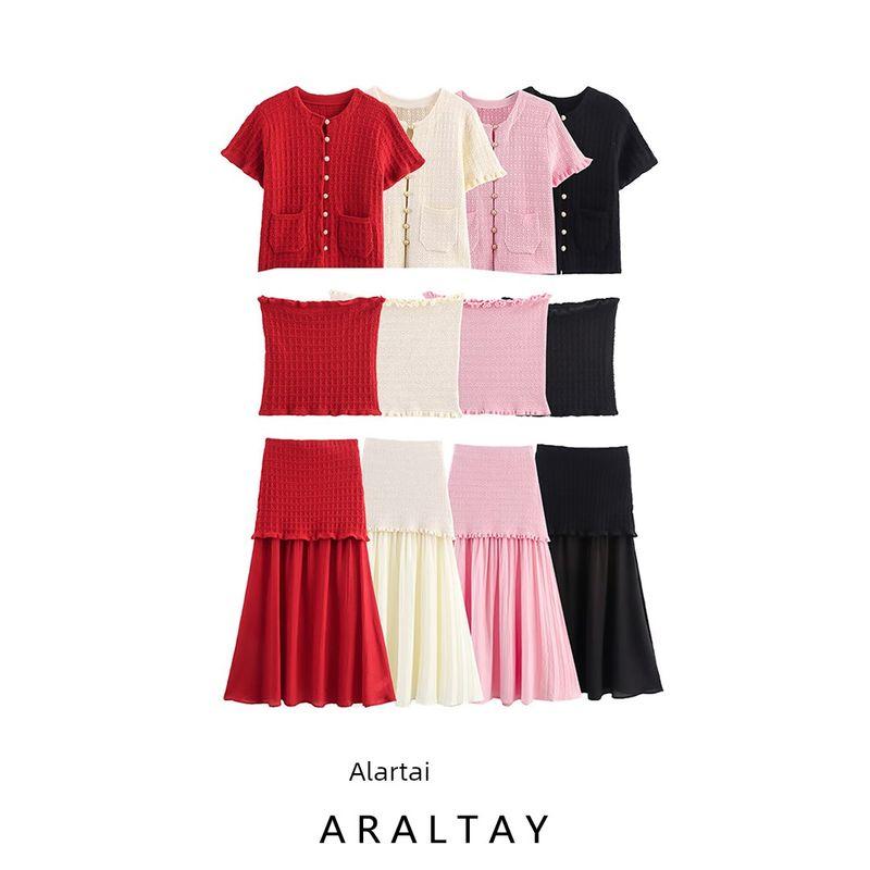 Araltay New Arrival Fashion Style Women's Clothing Fashion Horizontal Bra Laminated Decoration Outwear Patchwork Knitted Overskirt