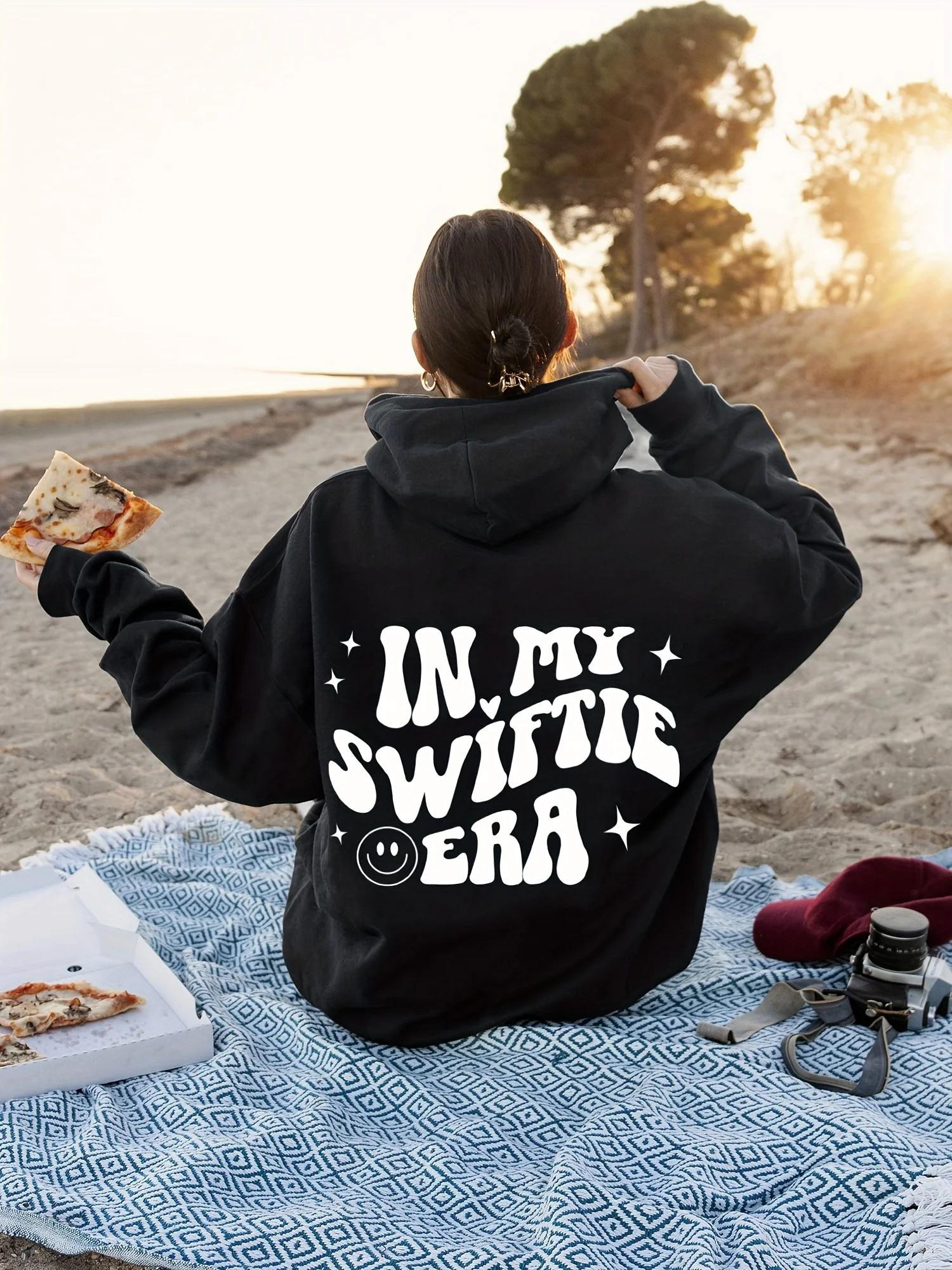 

IN MY SWIFTIE ERA Letter Print Drawstring Hoodie Drop Shoulder Long Sleeve Hoodie Women s Clothes 3XL