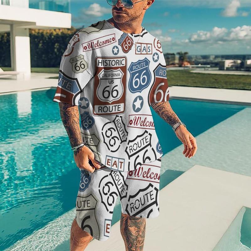 3D Printing Oversized Trend T-shirt Novelty Suit Harajuku Leisure Mature Short Sleeve Set Mature Large Size Loose Menswear