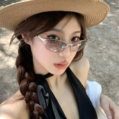 Korean Retro Sunglasses Future Technology Sense Metal Sunglasses UV Protection Concave Shape Fashion Sunglasses