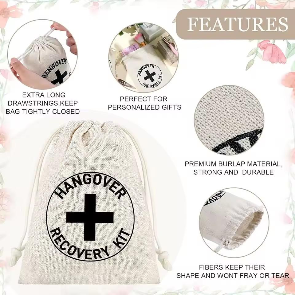 Hangover Kit Bags Cotton Small Drawstring Bundle Pocket Candy Gift Packaging Reusable Pouches Wedding Party 10x15cm