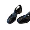 Sheepskin version~ Leather retro Roman sandals women's summer wear thick heels low heels pig cage shoes hollow casual bag head shoes