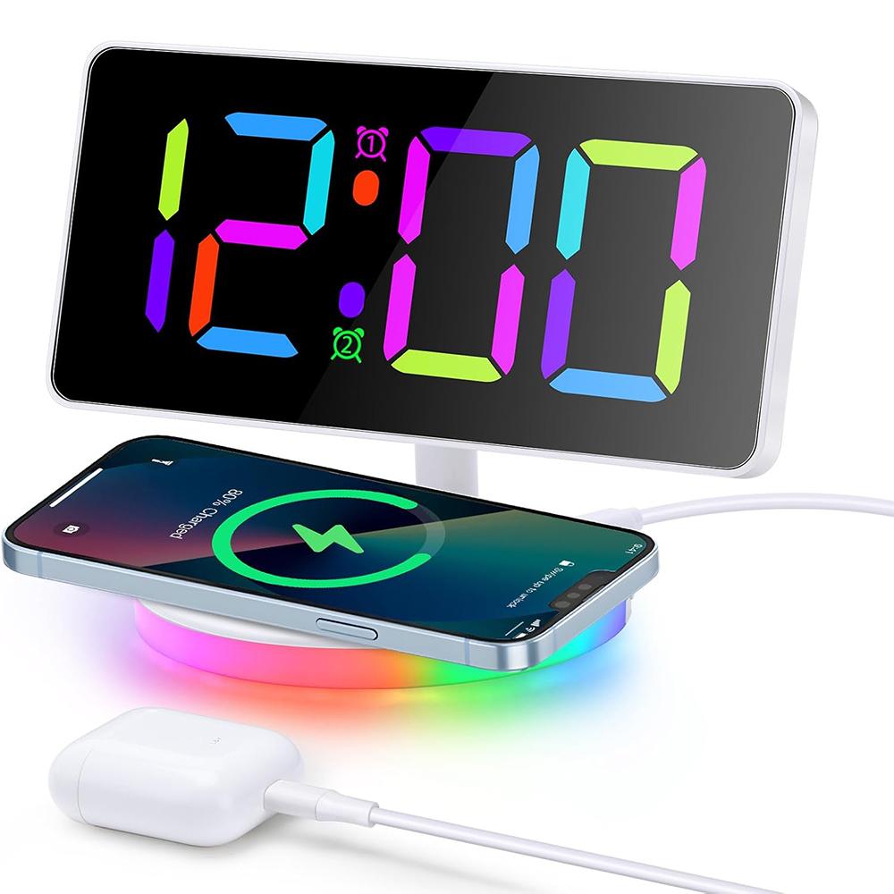 

TS-3001X-B Mirror Surface Digital LED Clock 15W Phone Wireless Charger RGB Night Light Black
