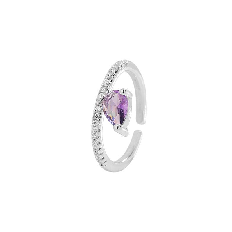 

925 Sterling Silver Jewelry Purple Zircon Crystal Open Finger Rings for Women Wedding Party Jewelry For Girls Friend Gift