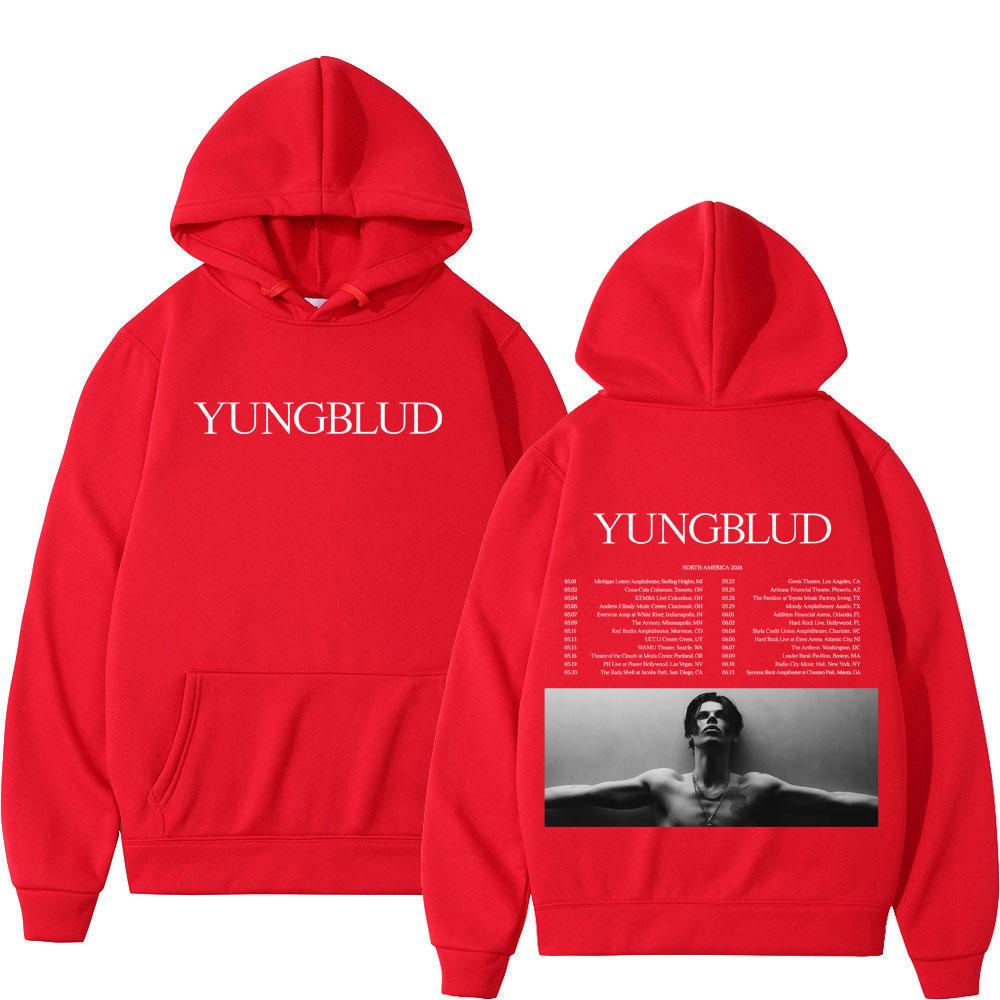 

Yungblud IDOLS Тур по Северной Америке Графическое худи Мужское Женское Повседневный Хип-хоп Пуловер Готика Панк Спортивная одежда Осень и Зима XL красный