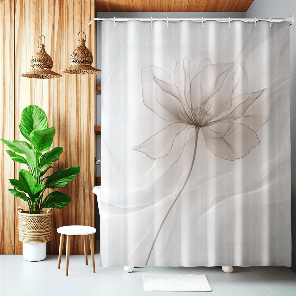 Reusable Shower Curtain With Hooks Mildew Proof For Bathtub And Shower Enclosures
