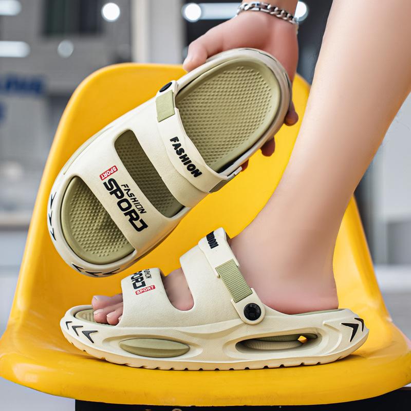 Summer new trendy versatile personalized sandals Korean version thick-soled stepping on shit feeling two wear trendy brand one-word beach sandals