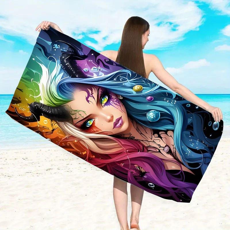 Colorful Anime Oversized Sports Beach Towel, Soft Absorbent Quick Dry for Pool Camping