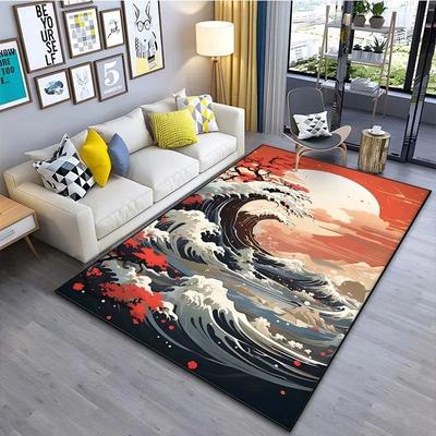 Japanese Japanese Style Ukiyo-e Entrance Hall Carpet Kanagawa Surf Balcony Kitchen Living Room Bedroom Floor Mat