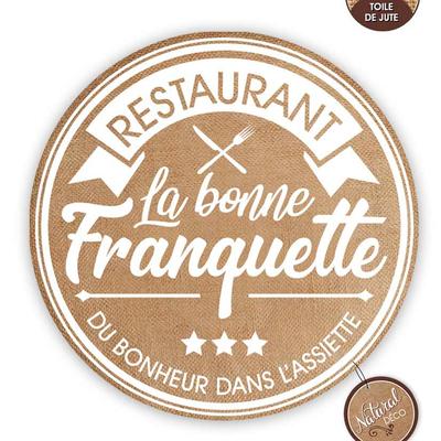 [A0665] - Sackleinen-Tischset 'La Bonne Franquette' beige weiß - 38 cm