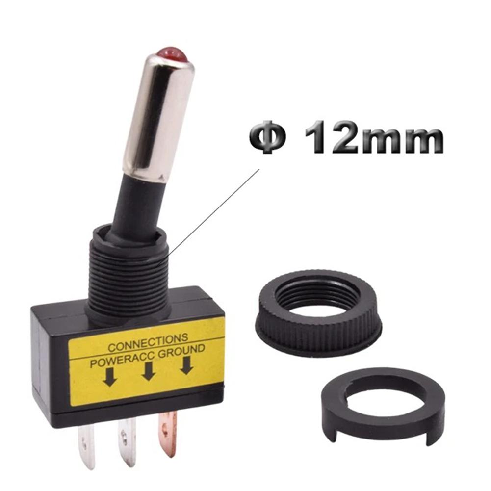2pcs 12mm Automotive Toggle Switch 12V20A ASW-15D SPST 2Position 3Pin LED ON/OFF For Electrical Systems