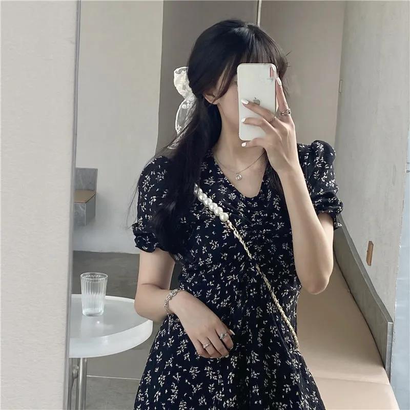 IELGY summer floral temperament french small fresh dress for women S