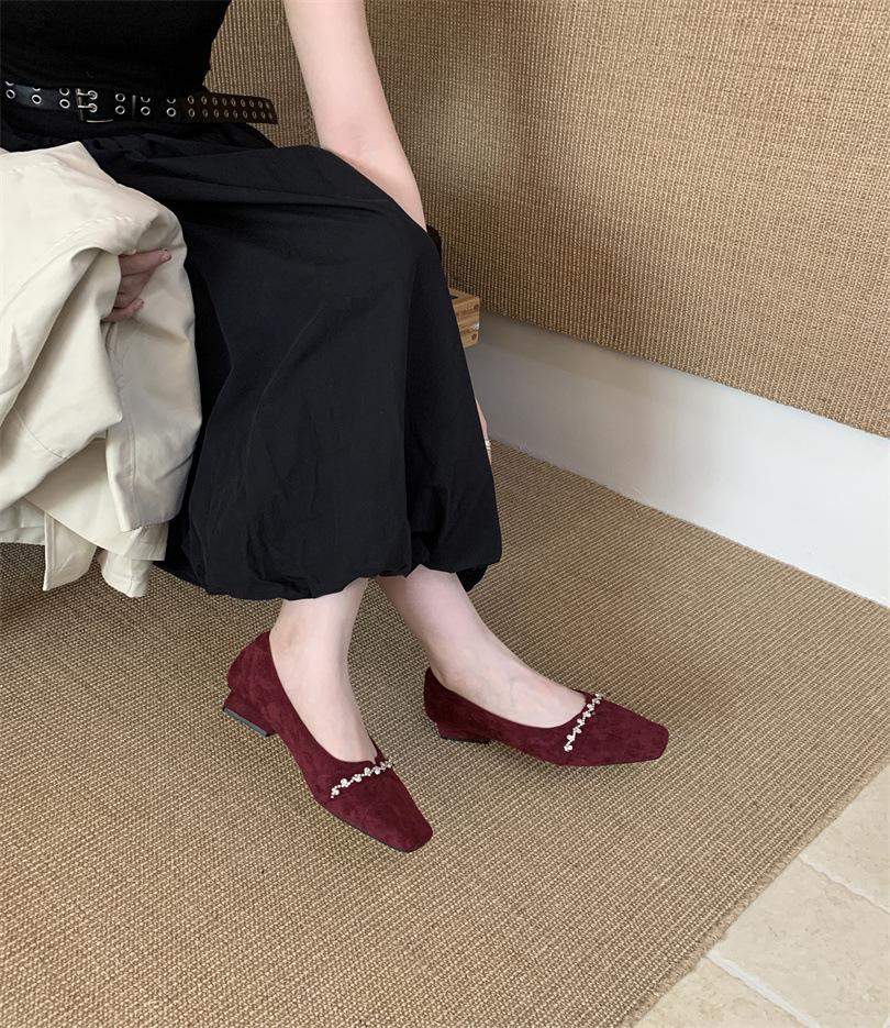 

Французские туфли-лодочки Xiaoxiangfeng нежно-розового цвета со стразами, вечерний бриз с юбкой, толстый каблук 3 см, туфли с квадратным носком 39 красный