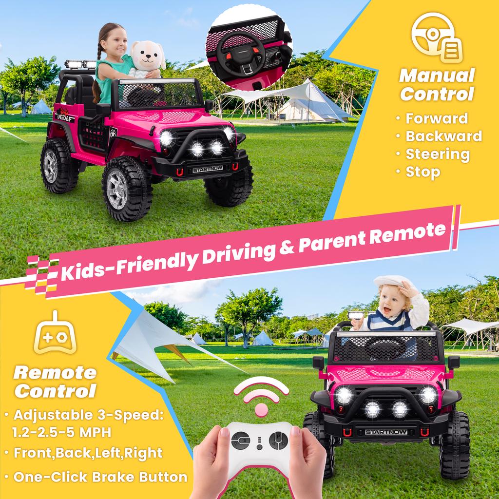 24V 4WD Ride on Car Power 4 Wheels w/Gift Flower, Remote Control, 2 Seater, 4X200W Motor, 3 Speeds, Pop Music, Spring Suspension