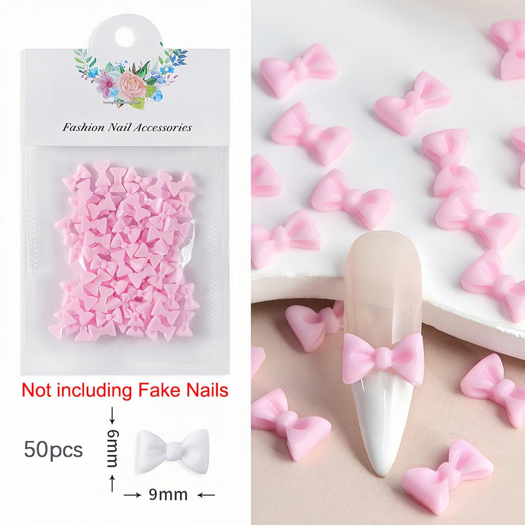 50Pcs Bowtie Nail Art Decoration Kawaii Bowknot 3D Resin Jewelry Nail Charms Parts Supplies for DIY Manicure Design Accessories