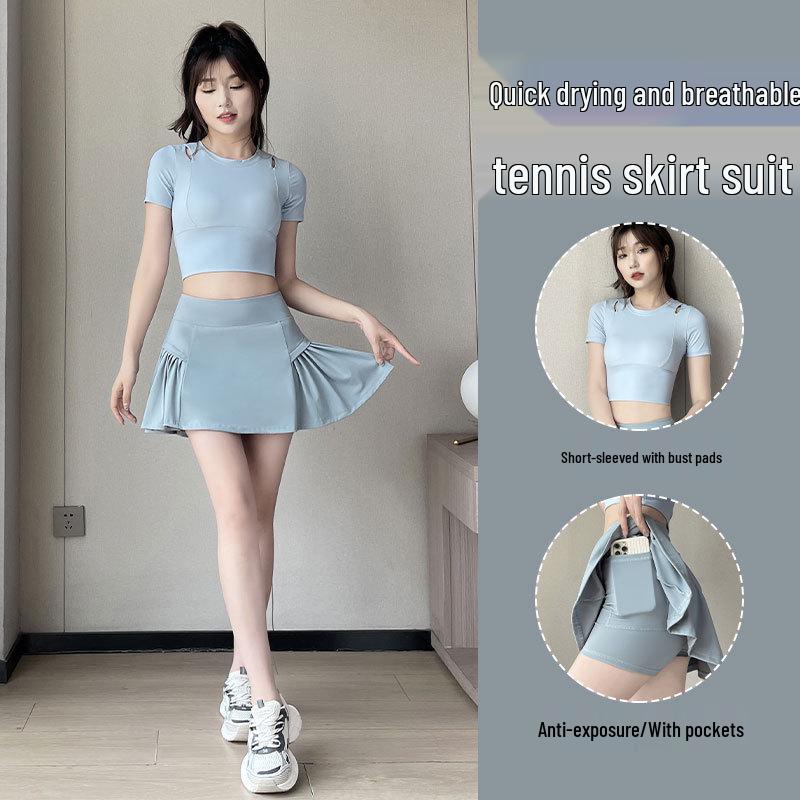 2024 Women's Quick-Dry Tennis/Badminton Sportswear Set - Summer Shirt with Fashion Running Yoga Skirt