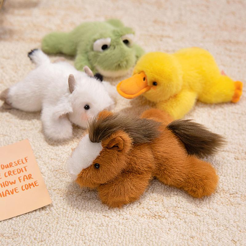 Super Cute Mini Palm Pets Series Plush Toys Fluffy Cartoon Lie Prone Frog Horse Duck Cow Toys Kawaii Desktop Decor Nice Gift