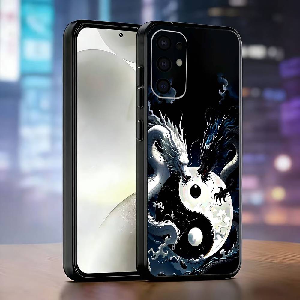 Japanese Art Dragon Yin Yang Phone Case For Samsung S25,S24,S21,S22,S23,S30,Ultra,S20,Plus,Fe,Soft Silicone Black Cover