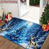 2D Flat Christmas Tree And Golden Reindeer Pattern Door Mat, Light Luxury Blue-Golden Christmas Entrance Rug, Christmas Tree Snowflake Non-Slip Mat, E