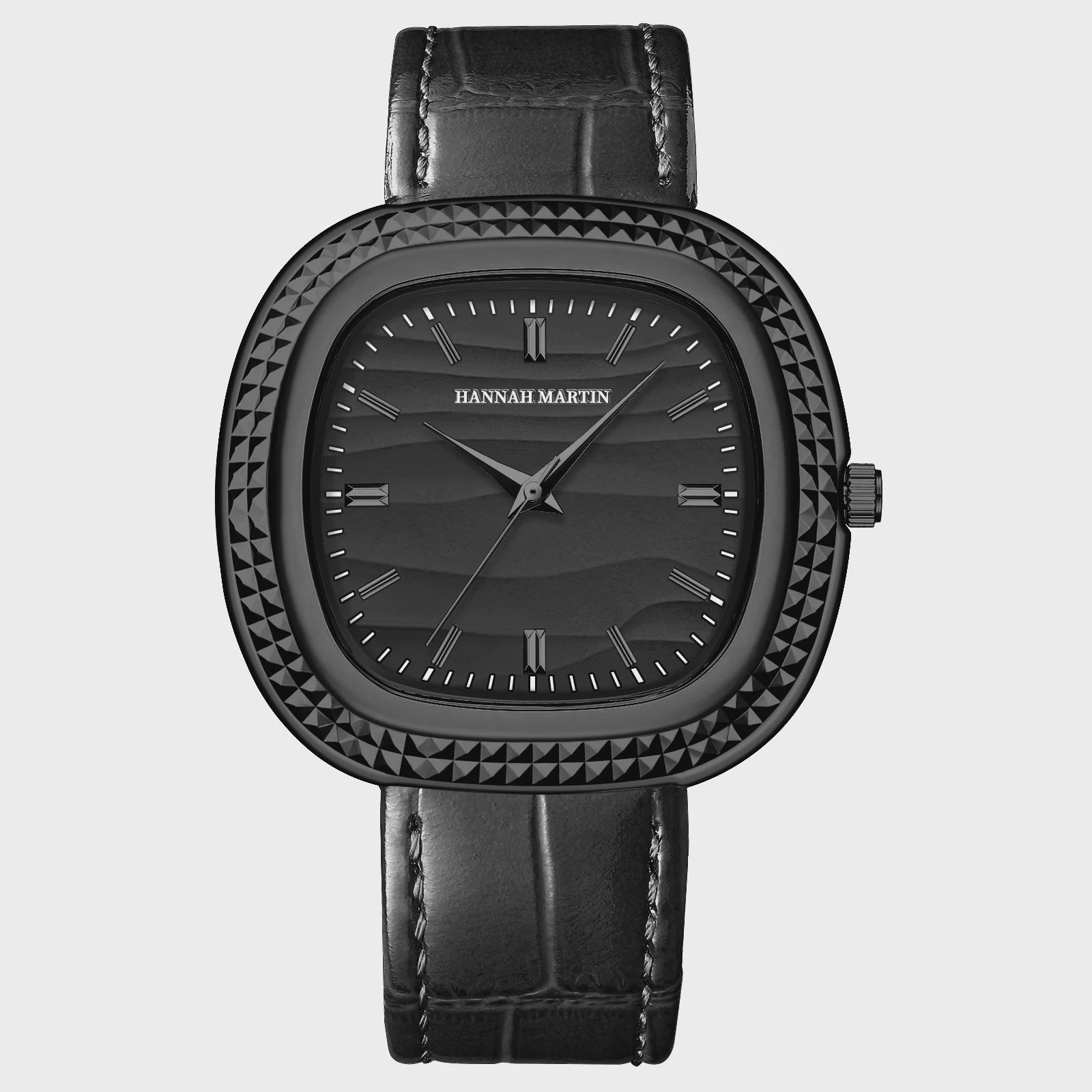 

Men Watch Blue Leather Square Clock Business Quartz Movement Wristwatches Waterproof Military Sports Watches чорний