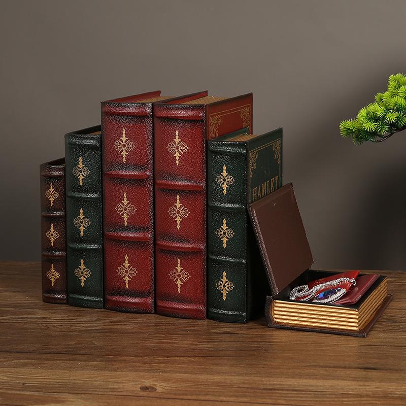 Scatola portaoggetti in legno stile europeo effetto libro – Oggetto decorativo vintage a forma di libro per esposizione