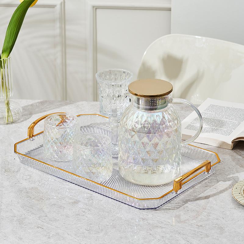 European-style Golden Rectangular Tray Fruit Tray Tea Tray Pastry Plate Cake Plate Jewelry Box Tray Plate Cake Rack(Gold large 40.7*27.6*5.5, Figure)